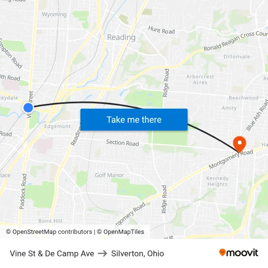 Vine St & De Camp Ave to Silverton, Ohio map