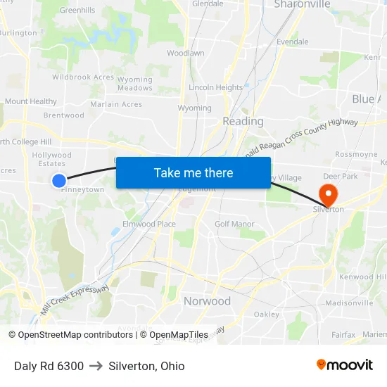 Daly Rd 6300 to Silverton, Ohio map