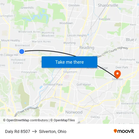 Daly Rd 8507 to Silverton, Ohio map