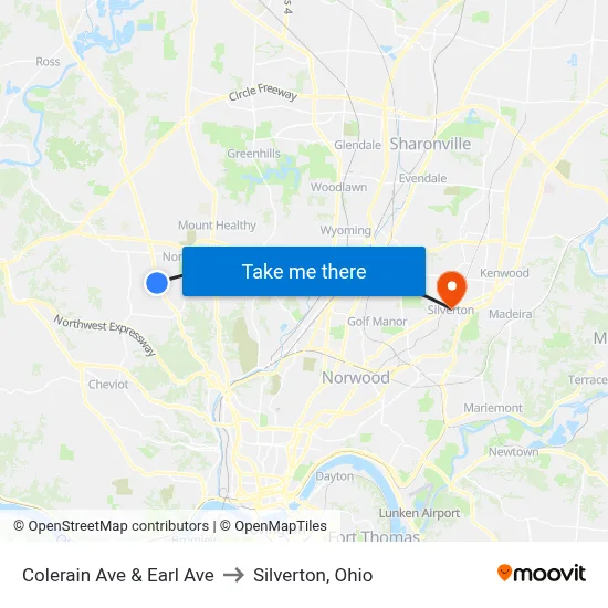 Colerain Ave & Earl Ave to Silverton, Ohio map