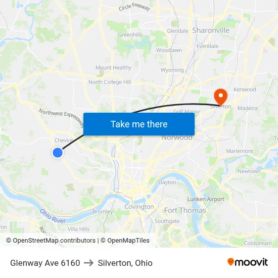 Glenway Ave 6160 to Silverton, Ohio map