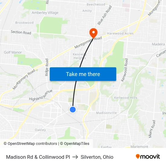 Madison Rd & Collinwood Pl to Silverton, Ohio map