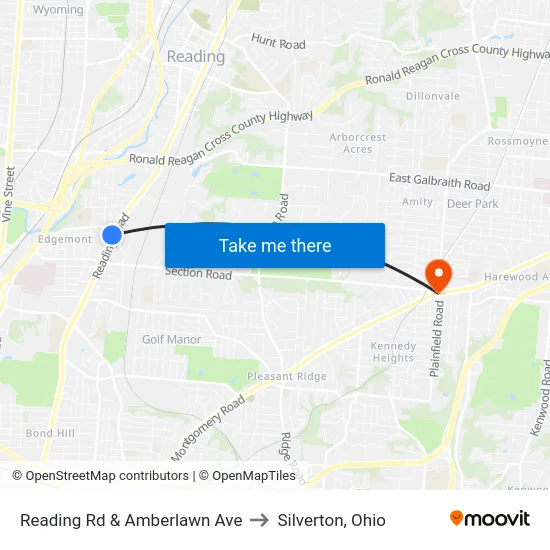 Reading Rd & Amberlawn Ave to Silverton, Ohio map