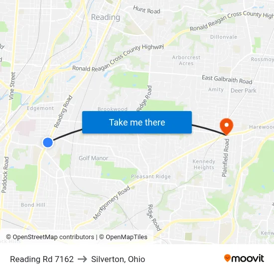 Reading Rd 7162 to Silverton, Ohio map