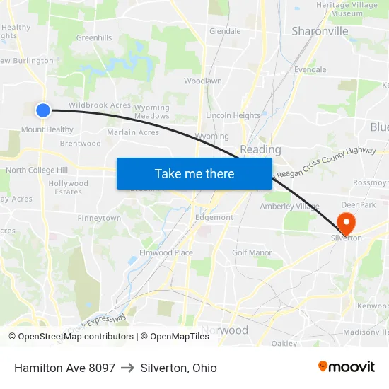 Hamilton Ave 8097 to Silverton, Ohio map