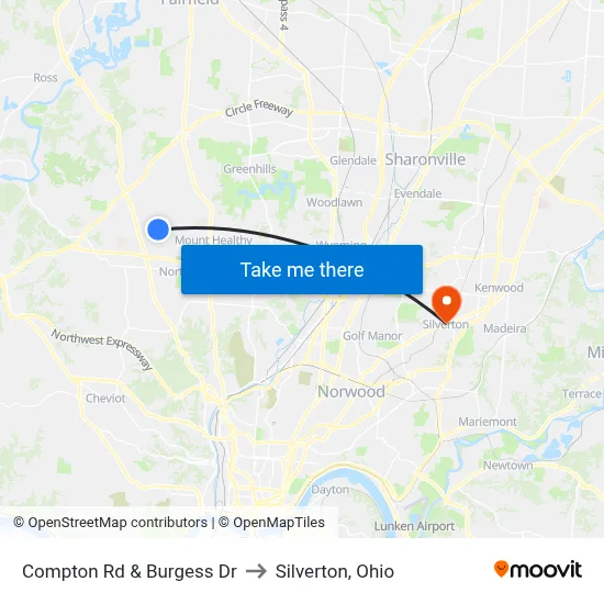 Compton Rd & Burgess Dr to Silverton, Ohio map