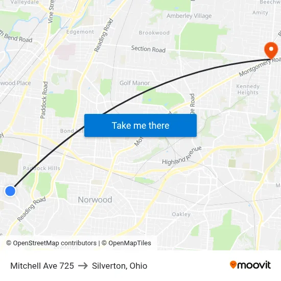 Mitchell Ave 725 to Silverton, Ohio map