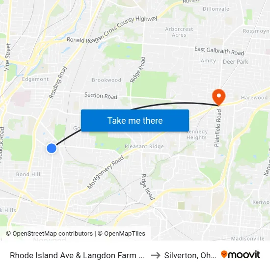 Rhode Island Ave & Langdon Farm Rd to Silverton, Ohio map