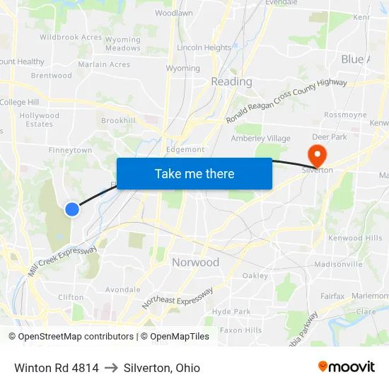 Winton Rd 4814 to Silverton, Ohio map