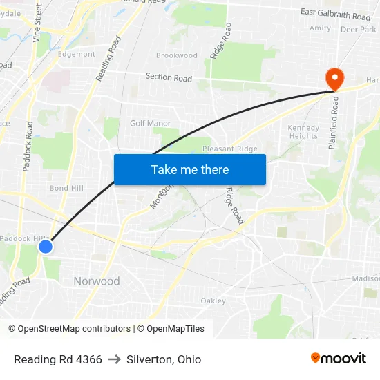 Reading Rd 4366 to Silverton, Ohio map