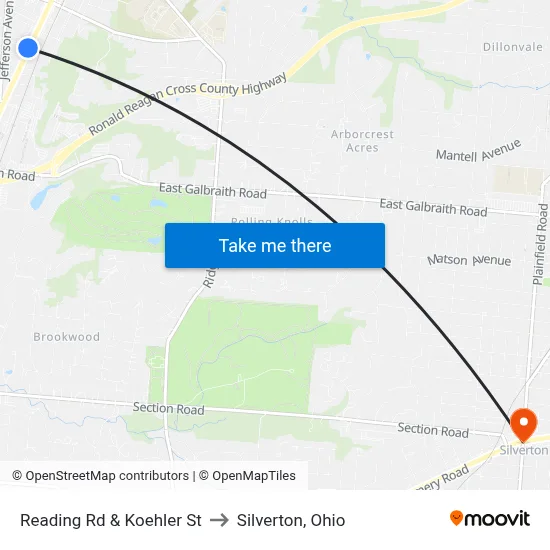 Reading Rd & Koehler St to Silverton, Ohio map