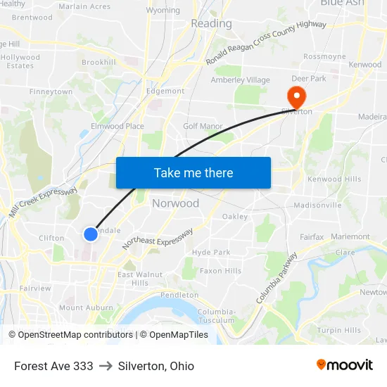 Forest Ave 333 to Silverton, Ohio map
