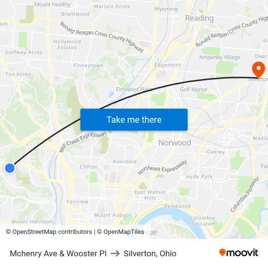 Mchenry Ave & Wooster Pl to Silverton, Ohio map