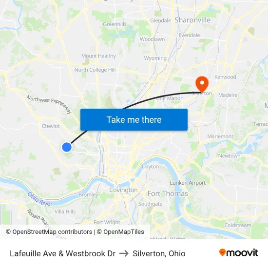 Lafeuille Ave & Westbrook Dr to Silverton, Ohio map