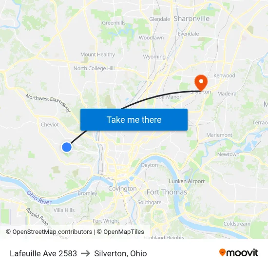 Lafeuille Ave 2583 to Silverton, Ohio map