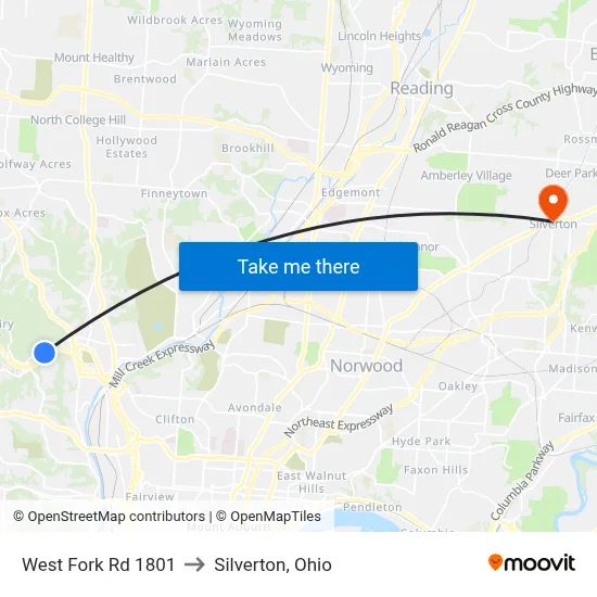 West Fork Rd 1801 to Silverton, Ohio map