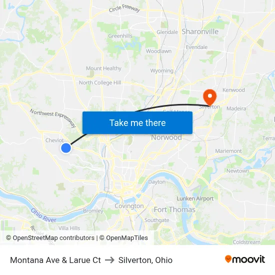 Montana Ave & Larue Ct to Silverton, Ohio map