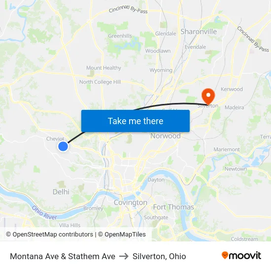Montana Ave & Stathem Ave to Silverton, Ohio map