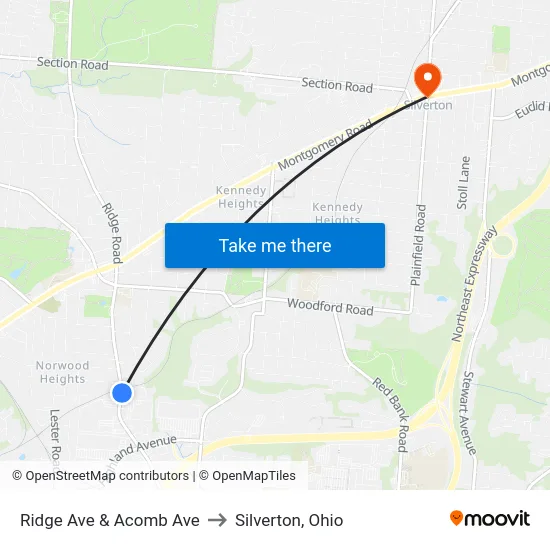 Ridge Ave & Acomb Ave to Silverton, Ohio map