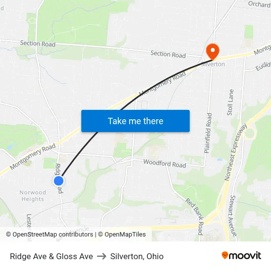 Ridge Ave & Gloss Ave to Silverton, Ohio map