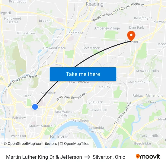 Martin Luther King Dr & Jefferson to Silverton, Ohio map