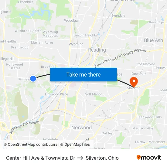 Center Hill Ave & Townvista Dr to Silverton, Ohio map