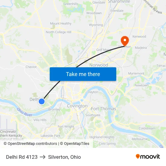 Delhi Rd 4123 to Silverton, Ohio map