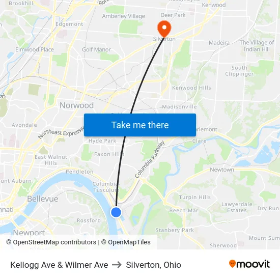 Kellogg Ave & Wilmer Ave to Silverton, Ohio map