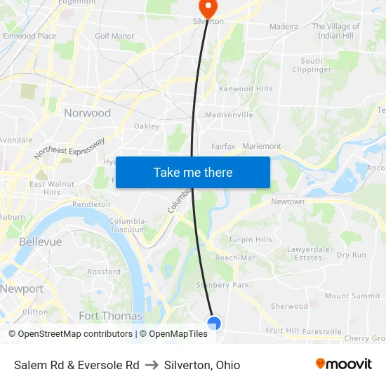 Salem Rd & Eversole Rd to Silverton, Ohio map