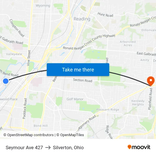 Seymour Ave 427 to Silverton, Ohio map