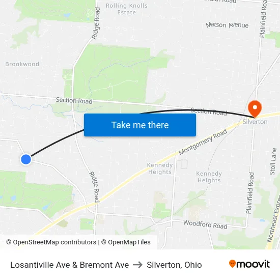 Losantiville Ave & Bremont Ave to Silverton, Ohio map