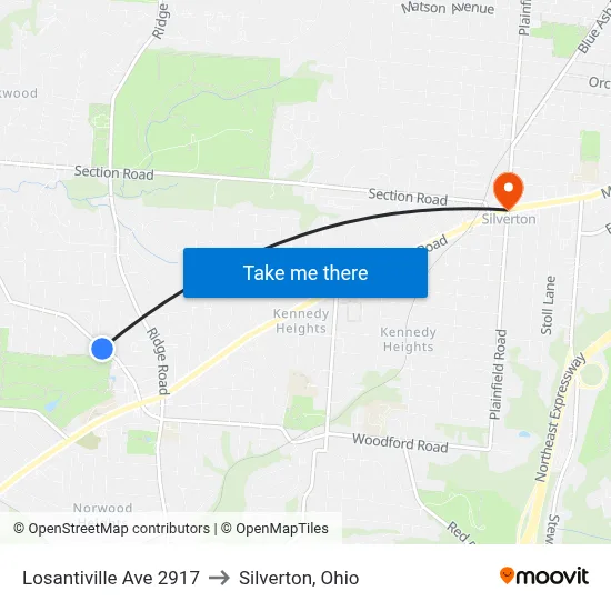 Losantiville Ave 2917 to Silverton, Ohio map