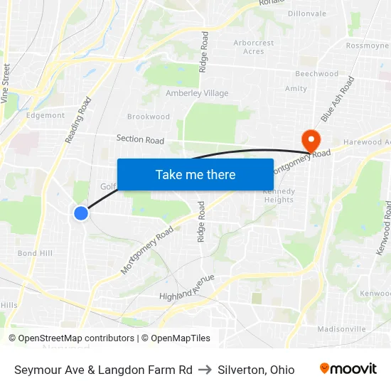 Seymour Ave & Langdon Farm Rd to Silverton, Ohio map