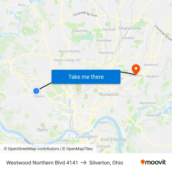 Westwood Northern Blvd 4141 to Silverton, Ohio map