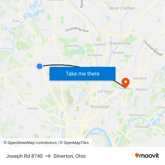 Joseph Rd 8740 to Silverton, Ohio map