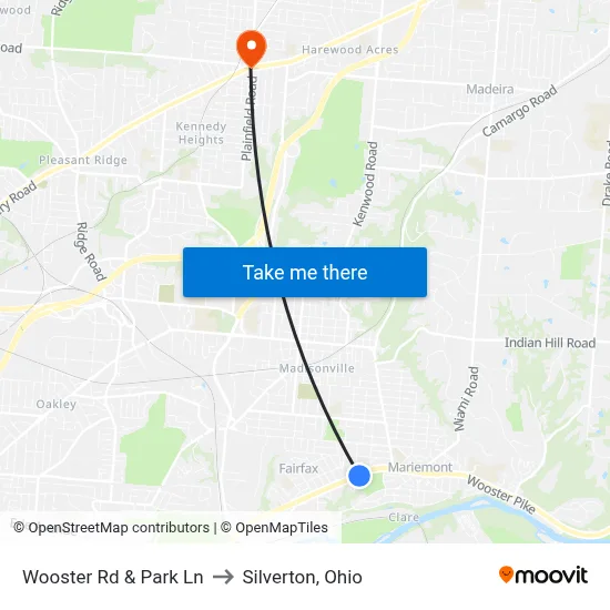 Wooster Rd & Park Ln to Silverton, Ohio map
