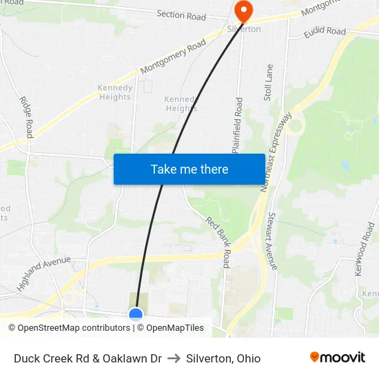 Duck Creek Rd & Oaklawn Dr to Silverton, Ohio map