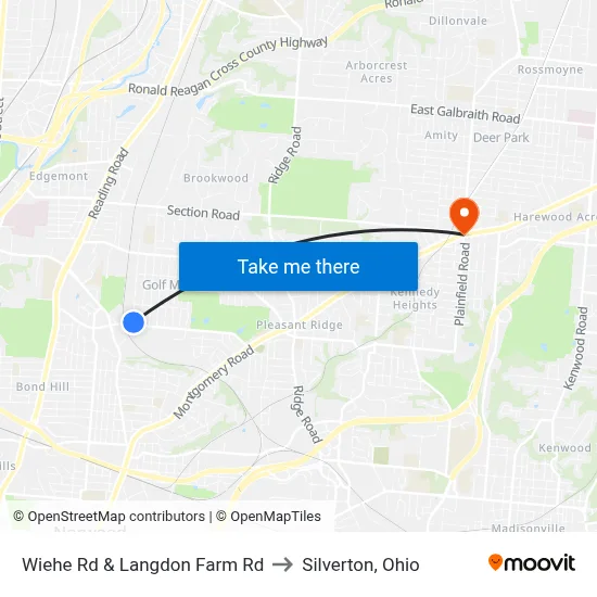 Wiehe Rd & Langdon Farm Rd to Silverton, Ohio map