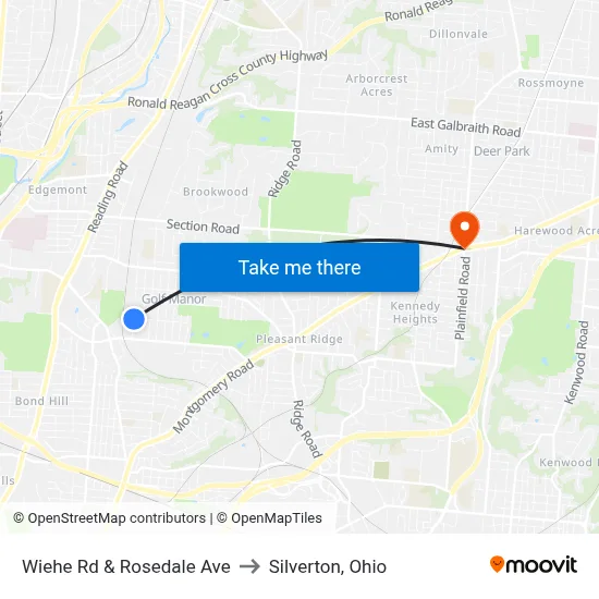 Wiehe Rd & Rosedale Ave to Silverton, Ohio map