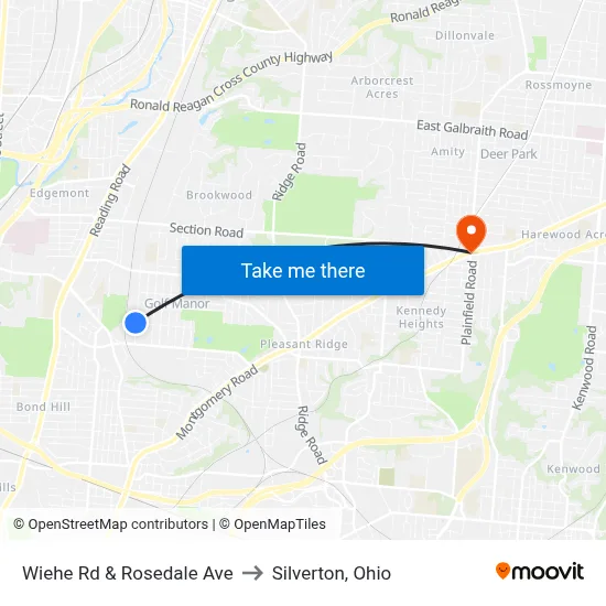 Wiehe Rd & Rosedale Ave to Silverton, Ohio map