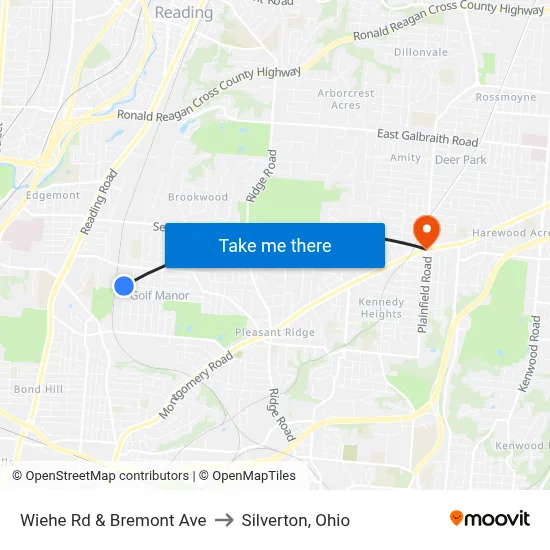 Wiehe Rd & Bremont Ave to Silverton, Ohio map