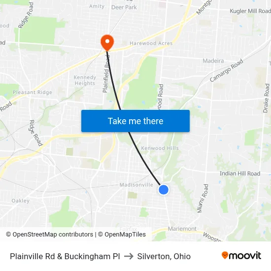 Plainville Rd & Buckingham Pl to Silverton, Ohio map