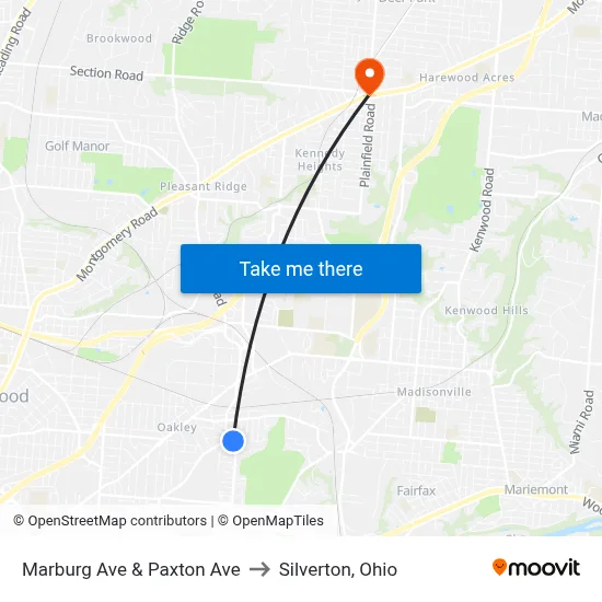Marburg Ave & Paxton Ave to Silverton, Ohio map
