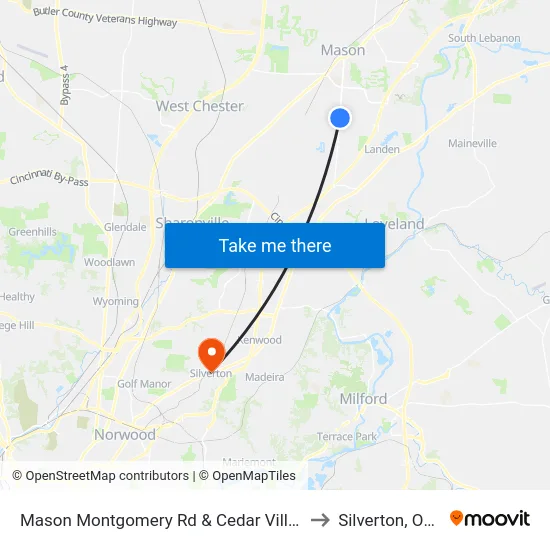 Mason Montgomery Rd & Cedar Village to Silverton, Ohio map