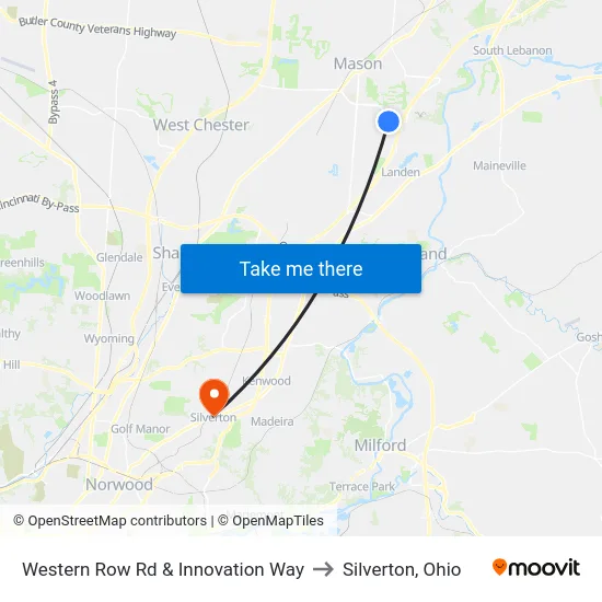 Western Row Rd & Innovation Way to Silverton, Ohio map