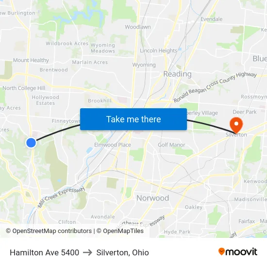 Hamilton Ave 5400 to Silverton, Ohio map