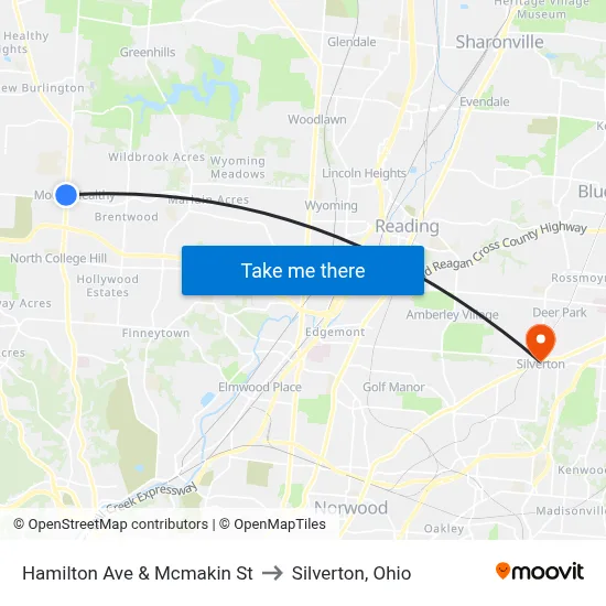 Hamilton Ave & Mcmakin St to Silverton, Ohio map