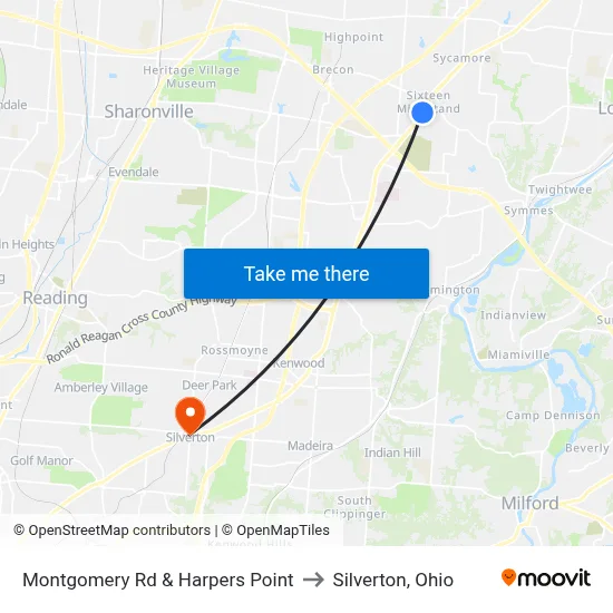 Montgomery Rd & Harpers Point to Silverton, Ohio map