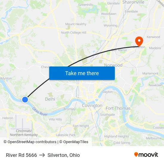 River Rd 5666 to Silverton, Ohio map