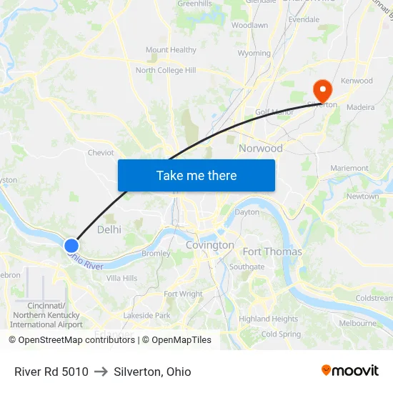 River Rd 5010 to Silverton, Ohio map